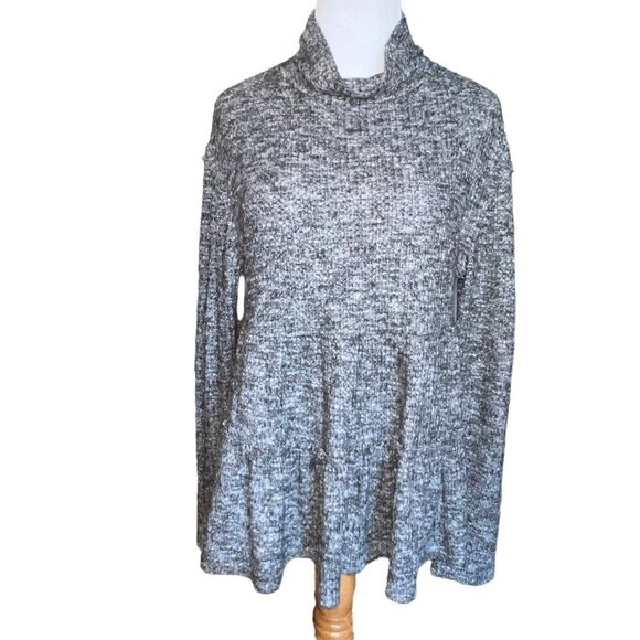 Anthropologie Eri + Ali Bronte Mock Neck Tiered Sweater Small Gray Babydoll - Picture 2 of 11
